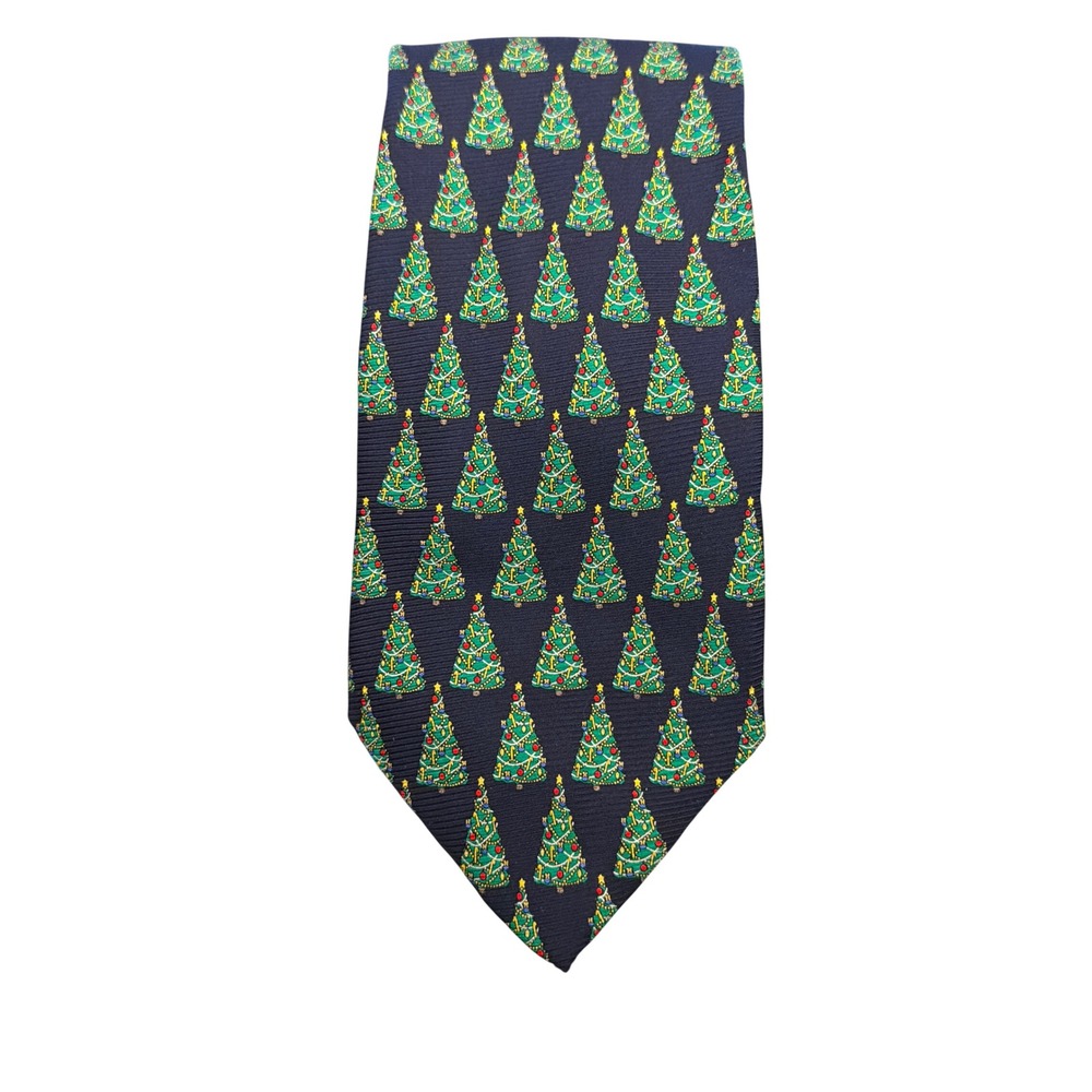 Vintage Belk Silk Necktie Christmas Tree Holiday Festive Preppy Holiday Formal